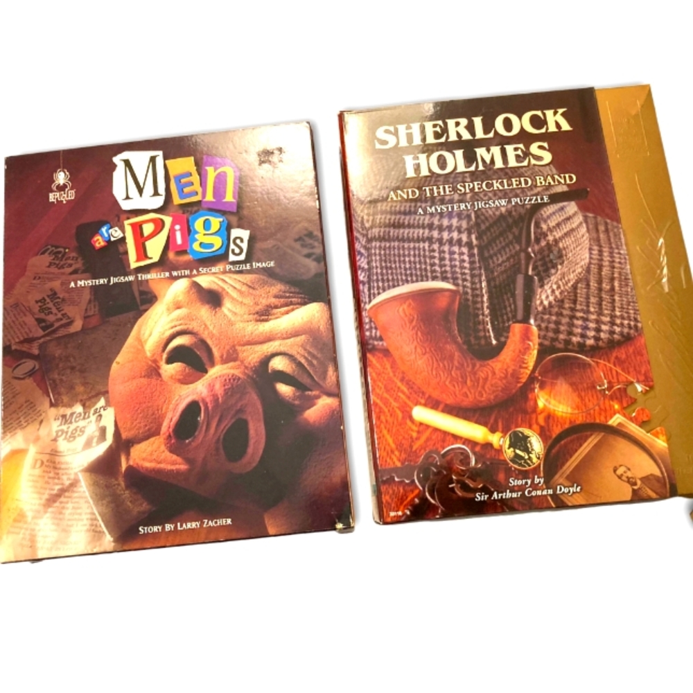 2 Mystery Puzzles men are pigs & Sherlock homes new